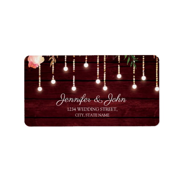 Étiquette Floral Maroon Wooden Rustic Mariage Adresse de ret (Devant)