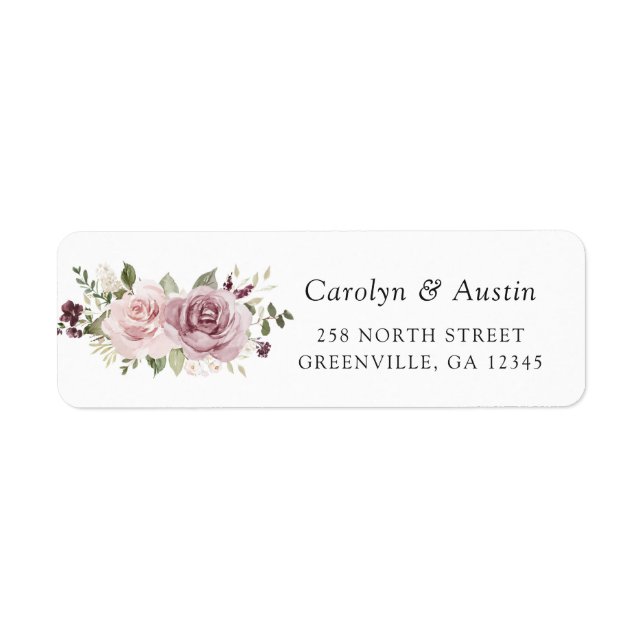 Étiquette Floral Mauve Blush Green Adresse de retour (Devant)