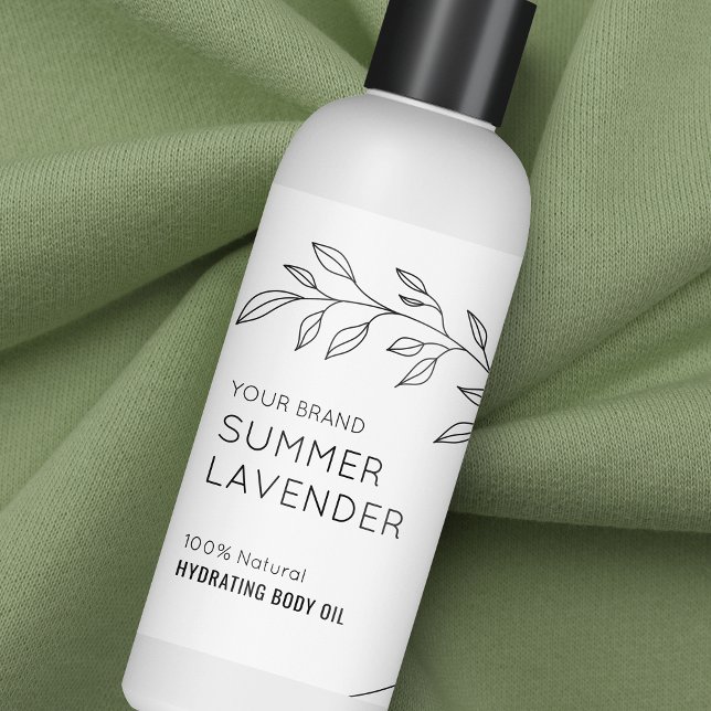 Étiquette floral minimum 4 OZ 120ml de bouteille c (Minimal product label featuring botanical motif in black and white with elegant typography)