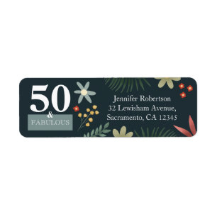 Étiquette Floral moderne 50 et Fabuleux retour d'anniversair