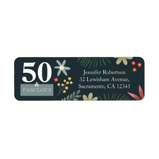 Étiquette Floral moderne 50 et Fabuleux retour d'anniversair (Devant)