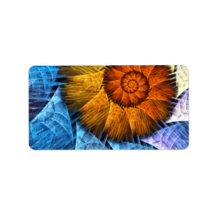 Étiquette Floral Orange Bleu Jaune Art Abstrait