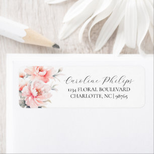Étiquette Floral Peonies Blush rose FÊTE DES MARIÉES Adresse