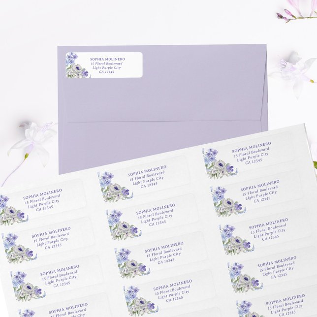 Étiquette Floral Purple Aquarelle Fleurs Adresse de retour (Purple Floral Return Address Labels)
