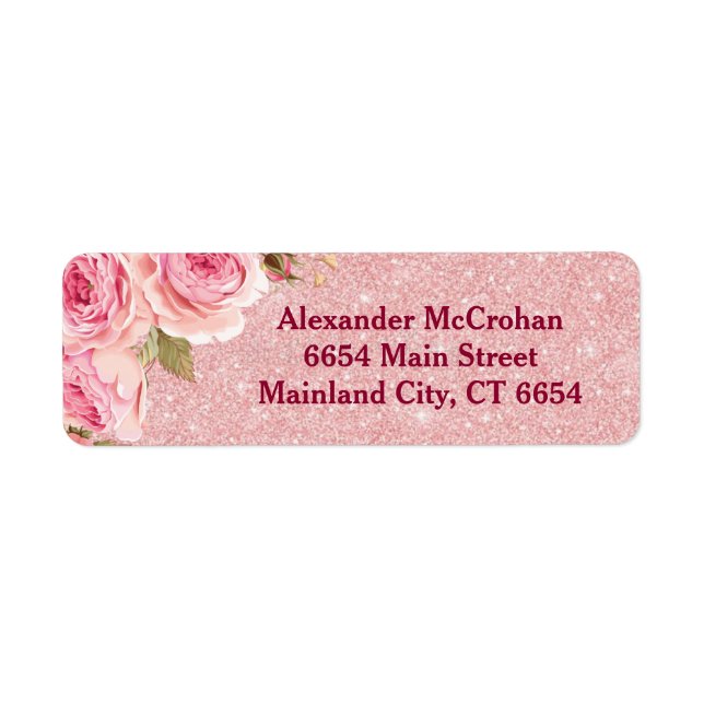 Étiquette Floral Rose Gold Rose Parties scintillant Adresse  (Devant)