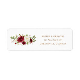 Étiquette Floral Rouge Bourgogne Blanc Élégant Mariage Adres