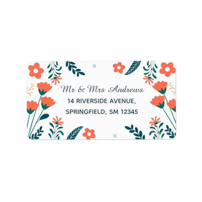Étiquette Floral rouge moderne sur une adresse personnalisée (Devant)