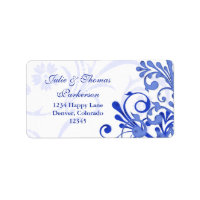 Floral Royal Blue Mariage Adresse de retour Label