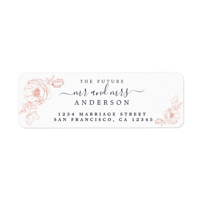 Étiquette Floral Script Future M. Mme Mariage Retour Adresse (Devant)