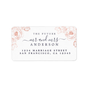 Étiquette Floral Script Future M. Mme Mariage Retour Adresse