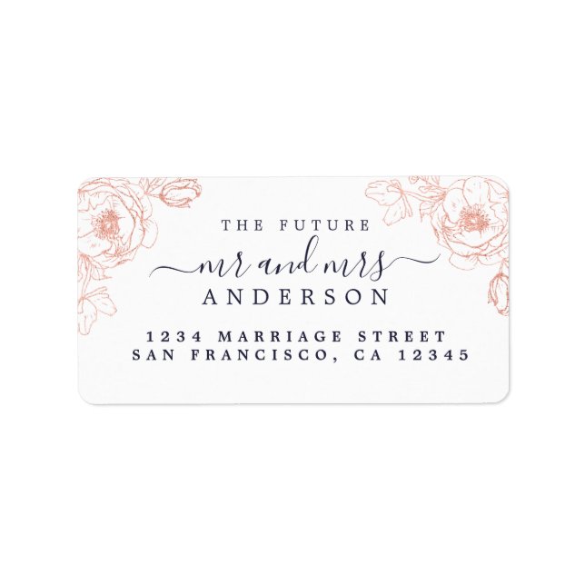 Étiquette Floral Script Future M. Mme Mariage Retour Adresse (Devant)