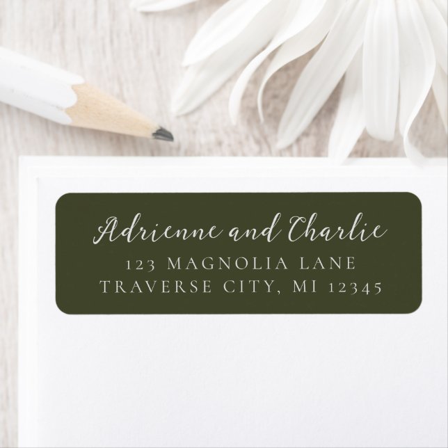 Étiquette Floral Simplicity 1 Modern Green Return Address (En situation)