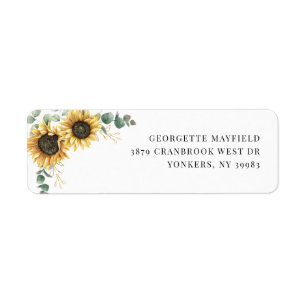 Étiquette Floral Sunflower Eucalyptus Adresse de retour