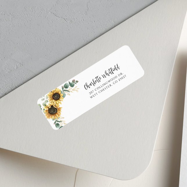 Étiquette Floral Sunflower Foliver Script Retourner l'adress (Sunflower Eucalyptus Moving Announcement Return Address Label)
