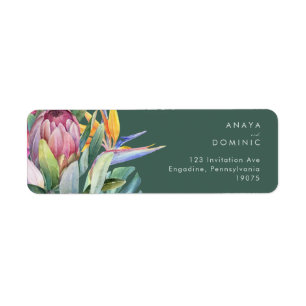 Étiquette Floral tropical coloré Adresse de retour verte