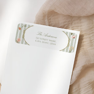 Étiquette Floral Vintage Sage Baby shower Adresse de retour