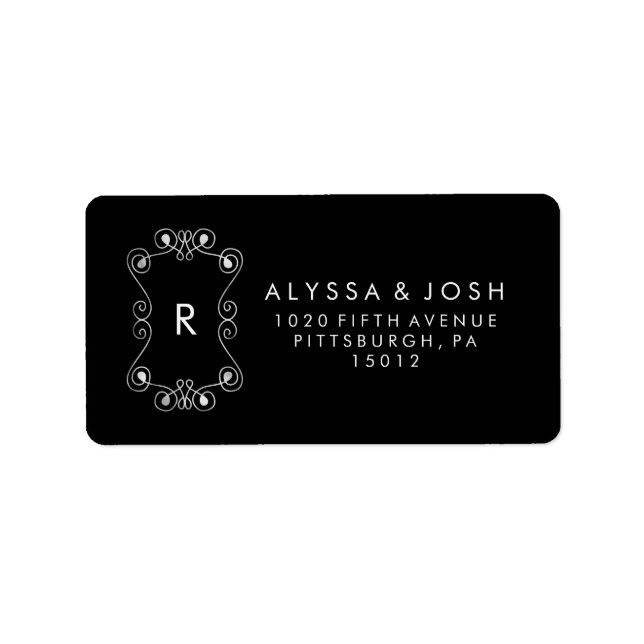 Étiquette Flore moderne noir et blanc Mariage encadré (Devant)