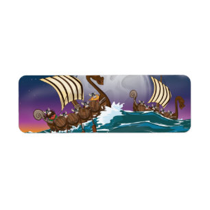 Étiquette Flotte d'invasion de Vikings de dessin animé
