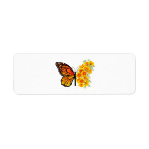 Étiquette Flower Butterfly with Yellow California Poppy