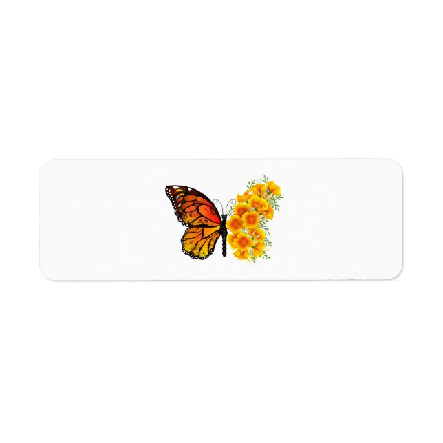 Étiquette Flower Butterfly with Yellow California Poppy (Devant)