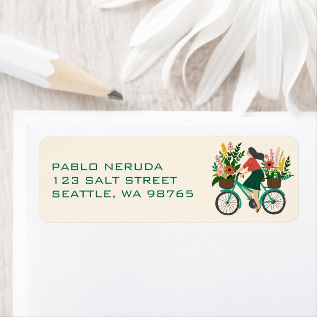 Étiquette Flower Girl Bicycle Cute CUSTOM Adresse postale (En situation)