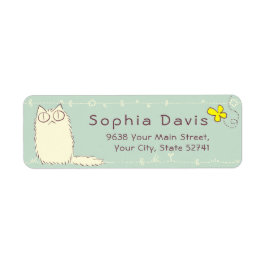 Étiquette Fluffy Cat et Yellow Butterfly Texte personnalisé