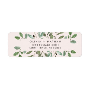Étiquette Foliage minimaliste  Mariage rose pâle