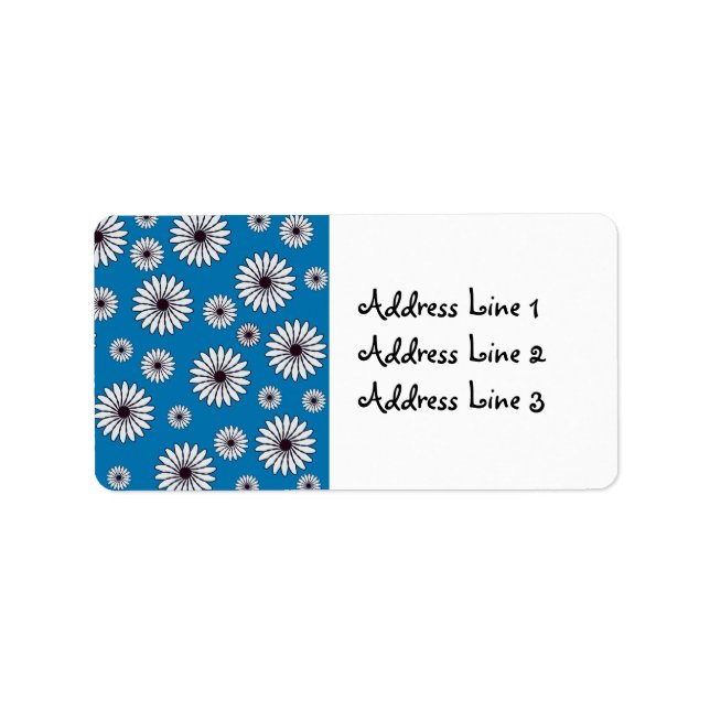 Étiquette Fond bleu avec fleurs blanches (Devant)