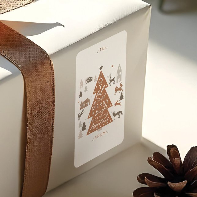 Étiquette Forêt boisée Animaux & Village confortable De & De (Woodland Forest Animals & Cozy Village To & From Label)