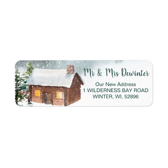 Étiquette Forêt d'hiver, log cabine adresse de retour (Devant)