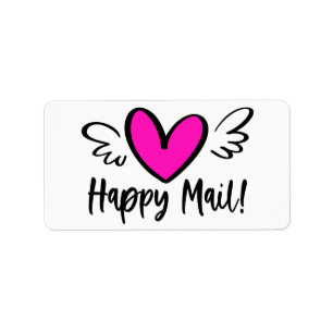 Étiquette Forfait Cute Hot Pink Heart Wings Happy Mail