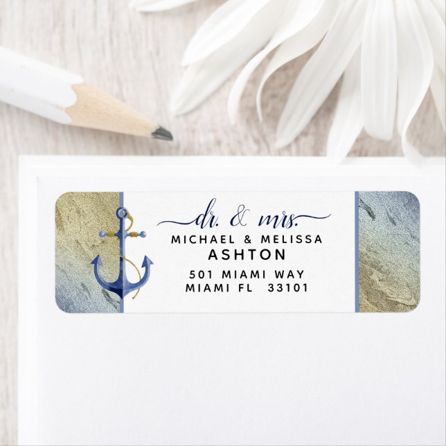 Étiquette #Formel #Marine Nautique Bleu & Or #Aquarelle (En situation)