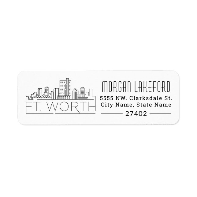 Étiquette Fort Worth, Texas Styliszed Skyline | Style gras L (Devant)