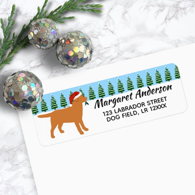 Étiquette Fox Red Labrador Christmas Père Noël Adresse de re (Fox Red Labrador Christmas Santa Design Return Address Label for Labrador Owners.)