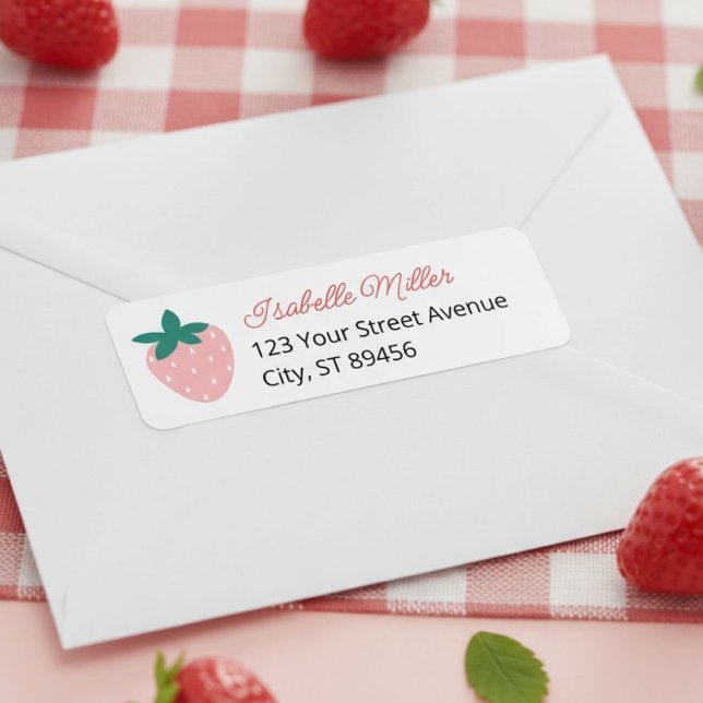 Étiquette Fraise fête d'anniversaire Berry First (Strawberry Return Address Label)