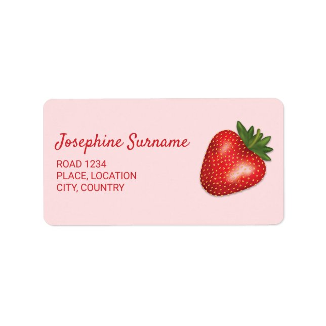 Étiquette Fruit De Fraise Rouge Sur Rose Avec Texte Personna (Devant)