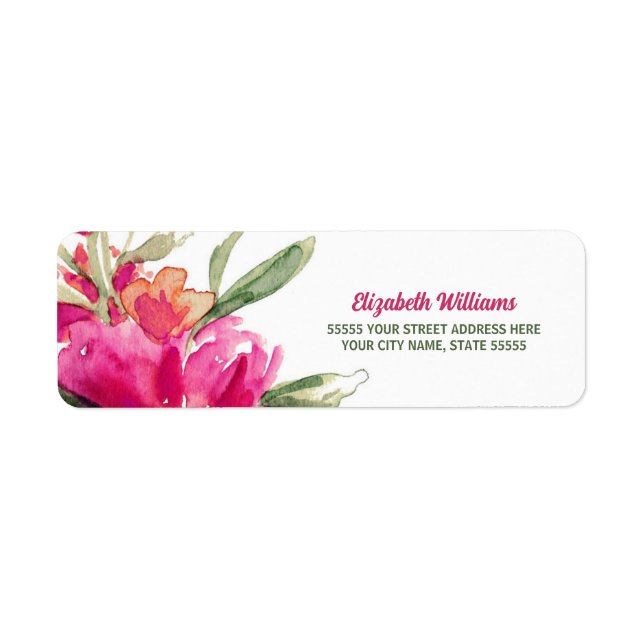Étiquette Fuchsia Aquarelle Floral Retourner l'adresse Étiqu (Devant)