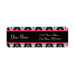 ÉTIQUETTE FUCHSIA BLANC NOIR FLEURS ORIENTALES ROSE DOMMASQU