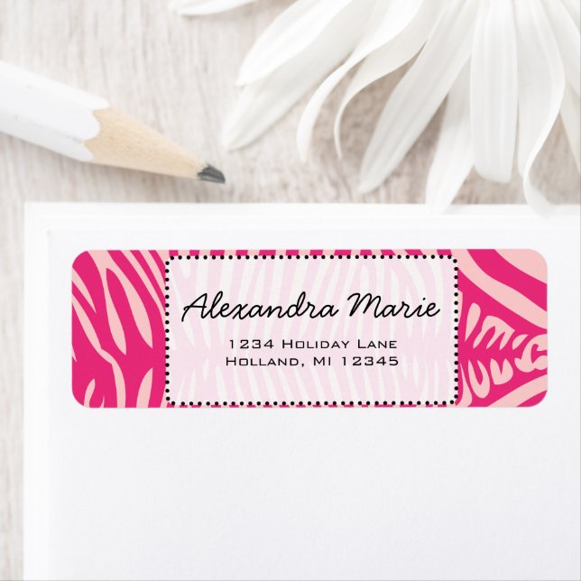Étiquette Fuchsia et rose Zebra Changement de couleur Arrièr (En situation)