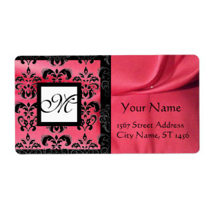 ÉTIQUETTE FUCHSIA ROSE NOIRE DOMMASQUE DE SOIE, MONOGRAMME C