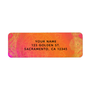 Étiquette Fuchsia Rose Orange Et Or Mandala Fête Indienne