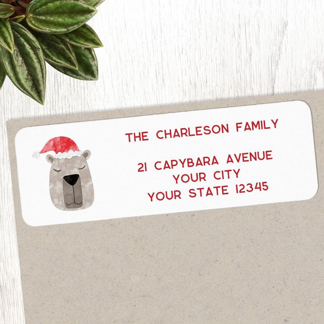 Étiquette Fun Capybara Santa Hat Adresse de retour (Fun Capybara Santa Hat whimsical holiday personalized return address labels)