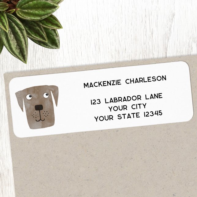 Étiquette Fun Chien Brown Adresse de retour personnalisée (Fun Chocolate Labrador Retriever dog personalized return address label)