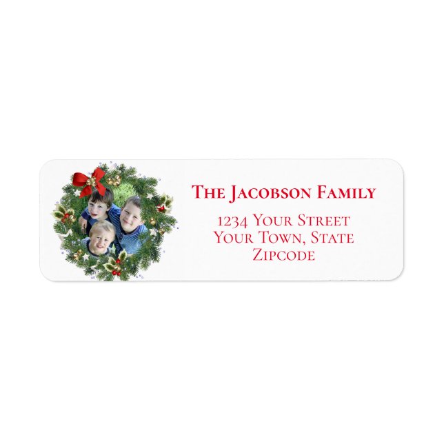 Étiquette Fun Christmas Wreath Photo Frame Adresse de retour (Devant)