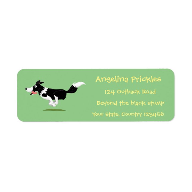 Étiquette Funny Border Collie chien en course dessin animé (Devant)