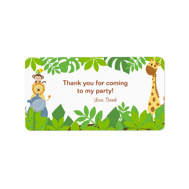 Étiquette Funny Jungle Bébé Animaux Anniversaire Favoriser T (Devant)