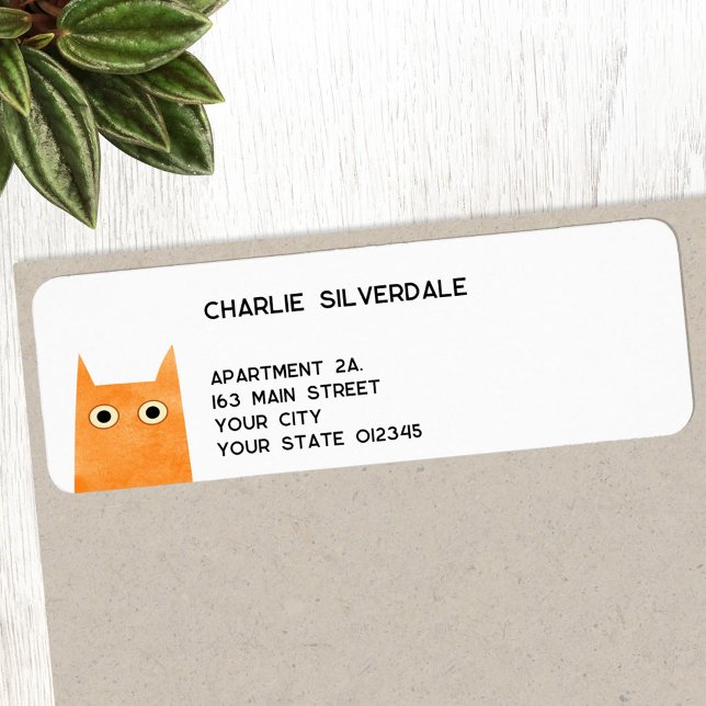 Étiquette Funny Orange Chat Adresse de retour (Funny orange ginger cat personalized return address label)