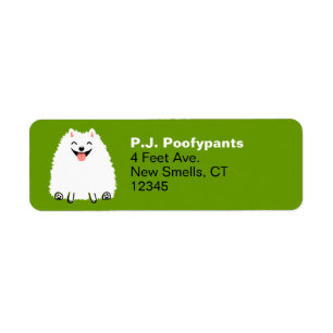 Étiquette Funny White Pomeranian Cartoon Chien de retour Adr