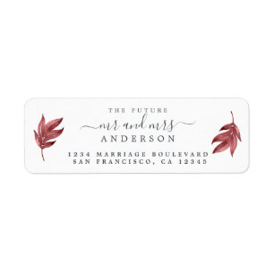Étiquette Futur M. Mme Burgundy Leaf Mariage Adresse de reto