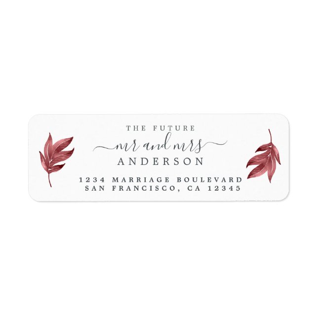 Étiquette Futur M. Mme Burgundy Leaf Mariage Adresse de reto (Devant)